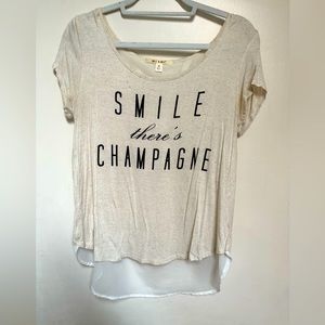 “Smile there’s champagne” short sleeve mixed media top